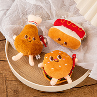 Porte-clés en peluche super doux et créatif, motif frites et hamburger, en coton PP, idéal pour les breloques de sac à dos des couples
