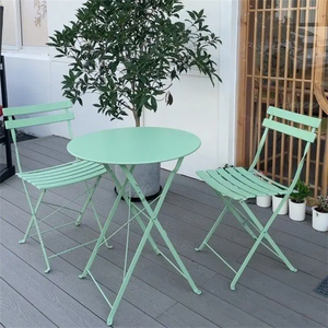 Set da Tè da Giardino e Patio Multicolore con Telaio in Acciaio, Tavolo e Sedie Pieghevoli per Esterni, 3 Pezzi - Product Image 3