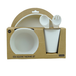Ensemble de vaisselle en silicone pour enfants, 5 pièces, blanc cassé, sans BPA, pour l'alimentation des enfants de plus de 6 mois - Product Image 5
