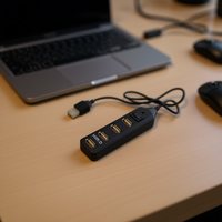 Hub USB 2.0 de 4 Puertos, 14 cm, Negro, con Interruptor de un Solo Puerto para Computadora, en Stock