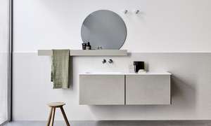 Armoire <span class=keywords><strong>de</strong></span> rangement temporaire en mélamine, armoire <span class=keywords><strong>de</strong></span> lavabo <span class=keywords><strong>de</strong></span> <span class=keywords><strong>salle</strong></span> <span class=keywords><strong>de</strong></span> bains avec tiroirs, étagères laquée avec miroir éclairé et incurvé - Product Image 6