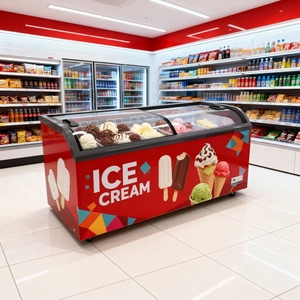 Congélateur vitrine commercial pour crèmes glacées 300L-600L, congélateur coffre à vitre incurvée pour supermarché, certifié CE/CB, directement de l'usine - Product Image 1