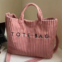 Sac à main polyvalent en velours Colefa avec boucle magnétique, motif lettres décontracté et sac fourre-tout en polaire rayé – Vente en gros