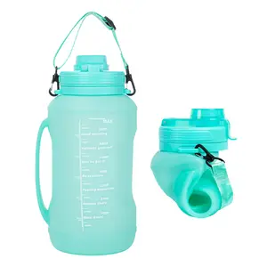 Custom Logo BPA Free Food Grade Silicone 2L Drinking Clear Reusable Foldable Water Bottle With Straw