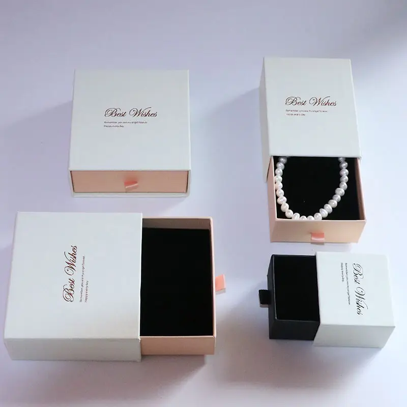 Caixa de embalagem personalizada de joias, design grátis, embalagem de joias com logotipo personalizado, caixa de gavetas deslizante, anel, brinco, colar, pulseira rosa, caixa de joias de papel