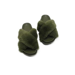 Della signora di inverno della pelliccia del faux croce superiore scivolo sandalo con il supporto all'arco plantare e tacco anatomico coppettazione suola personalizzato caldo pantofole a casa - Product Image 4