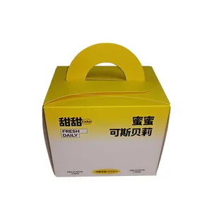 SP2837 분해 가능한 노란색 사각형 케이크 쿠키 및 손잡이 디자인의 기타 식품 상자
