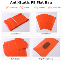 Sacs plats antistatiques en PE orange, directement de l'usine, avec taille et logo personnalisés, imprimés en sérigraphie pour l'emballage de composants électroniques