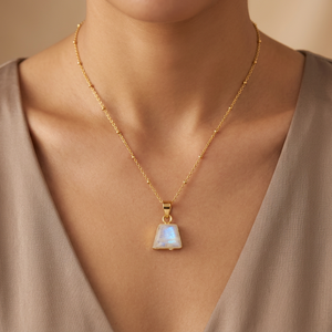 <b>Top</b> Best Selling Natural Blue Fire <b>rainbow</b> Moonstone Pendant Necklace 18k Gold Plated Fancy Shape Beaded Chain Healing Necklace - Product Image 2