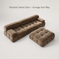 Ensemble de canapés modulaires en velours, style italien, capitonnés, pour salon, avec ottoman, confort en mousse dense