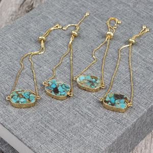 LS-A143 Splendida <span class=keywords><strong>naturale</strong></span> del <span class=keywords><strong>turchese</strong></span> del braccialetto tirare catena regolabile braccialetto con placcatura in oro del commercio all'ingrosso 2020 - Product Image 1