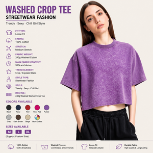 XH Custom Women's Black <b>Crop</b> <b>Top</b>, Short Sleeve Crew Neck Loose Fit Casual T-Shirt with Screen Print, Spring Summer Cotton Jersey - Product Image 2
