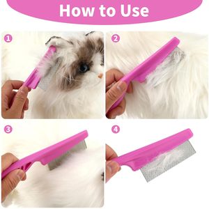 Kit de peine 2 en 1 para el cuidado de mascotas, peine de acero inoxidable de doble cara para masaje y desenredado de nudos, peine para pulgas y piojos para mascotas. - Product Image 5