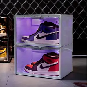 侧开塑料紫外光鞋盒运动鞋板条箱透明鞋盒展示鞋架