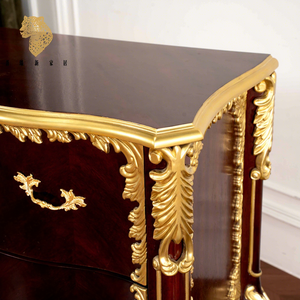 <span class=keywords><strong>Commode</strong></span> de luxe de style baroque français à 6 tiroirs en bois de caoutchouc massif avec feuille d'or appliquée à la main pour chambre et salon - Product Image 4
