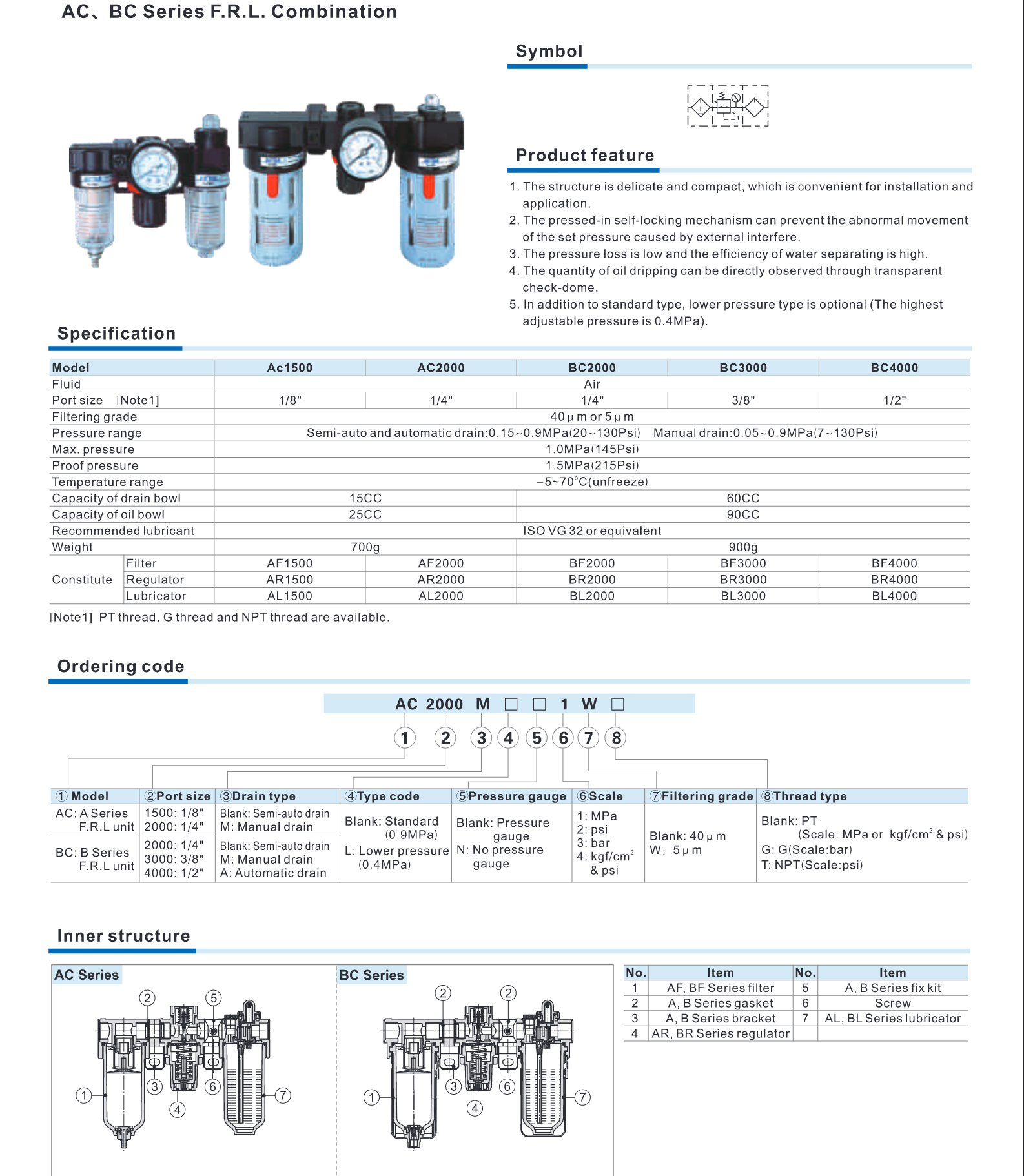 Airtac Type AC/BC Series F.R.L. for Pneumatic Air Preparation