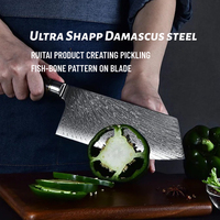 Couteau de cuisine japonais en acier Damas de 7 pouces, couteau à viande chinois Damas avec manche en bois stabilisé vert