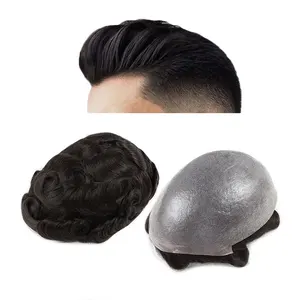 Bán Buôn 120% Mật Độ Breathable 0.04-0.06 Mét Da Mỏng Cơ Sở Tóc Giả 100% Tóc Người Toupee Cho Nam Giới PU Tóc Giả