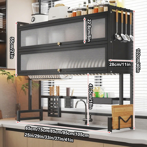 Escurridor de Platos Metálico Grande para Fregadero de Cocina, Estante de Almacenamiento de 2 Niveles, Gabinete Escurridor de Platos con Puerta Antipolvo - Product Image 6