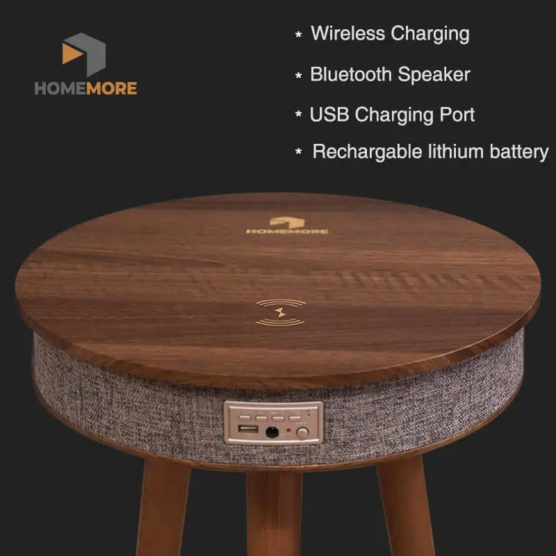 Premium-Qi-Aufladung in doppeltem Bluetooth-Lautsprecher Akzent Couch tisch moderner runder Mittel tisch mit kabellosem Ladegerät