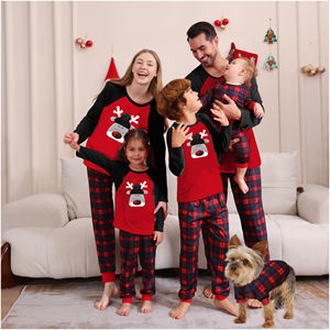 Pyjama de Noël rouge bleu famille correspondant ensemble de Noël grand arbre de Noël doux pyjamas de Noël famille - Product Image 5