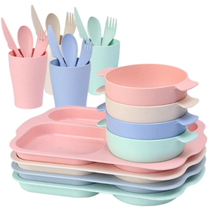 Juego de cubiertos de plástico irrompible para niños/niños pequeños platos divididos juego de <span class=keywords><strong>vajilla</strong></span> apto para <span class=keywords><strong>microondas</strong></span>/lavavajillas - Product Image 1