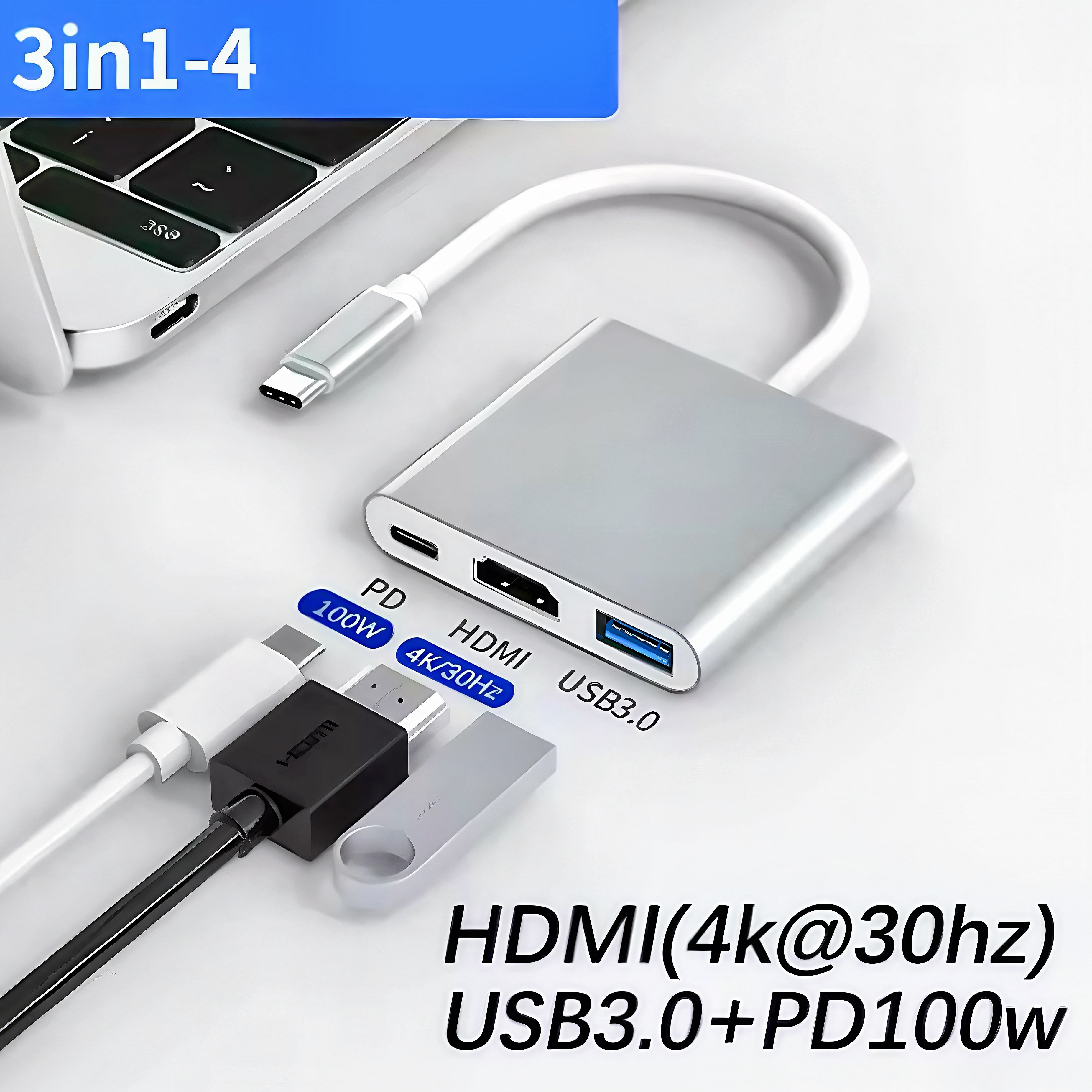 ORANGLES 3-in-1 USB-C Travel Docking Station | 4K HDMI & USB 3.0 Hub | Type-C Adapter for Laptops & MacBooks – orangles Kuwait - angled perspective - presenting advantages - Image 4 of 6 | fits any environment | Purchase 3-in-1 USB-C Travel Docking Station | 4K HDMI & USB 3.0 Hub | Type-C Adapter for Laptops & MacBooks – orangles Kuwait Michigan | Free Shipping ORANGLES