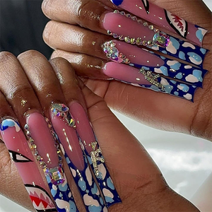 Ongles à presser carrés bleus français en ABS, motif papillon 3D, strass de luxe, 24 pièces, vente chaude - Product Image 5