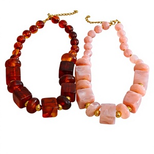 Collier fantaisie en résine acrylique plaqué or antique avec perles en pierre et accents de perles naturelles, bijoux unisexe pour femme - Product Image 6
