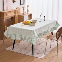 Nappe de table rectangulaire en coton et lin tissé à carreaux, à volants, lavable, écologique, personnalisable, style ferme, pour la maison et la cuisine