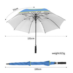 Parapluie de golf automatique coupe-vent avec tissu bleu personnalisé avec bordure sur le bord et trou d'aération sur la couche extérieure - Product Image 4
