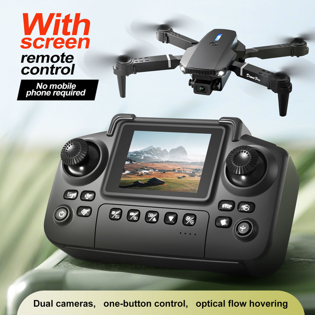 E88 Drone Remote Control with Screen Single/Dual Camera Smart Hover Outdoor Selfie Drone Toys E99 Beginner Drone