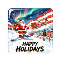 Autocollants magnétiques pour réfrigérateur en acrylique carré à colle liquide sur le thème des fêtes de Noël Ski Santa