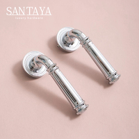 Poignée de porte Santaya en alliage de zinc chromé argenté, ensemble de serrure de porte intérieure traditionnelle pour chambre à coucher, silencieuse et facile à installer