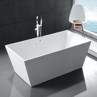 Baignoire autoportante contemporaine en acrylique, moderne, pour appartement, livrée en carton + mousse + bois ivoire, en deux parties, garantie 5 ans
