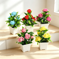 Rose artificielle en mousse faite à la main, écologique, en pot, avec feuilles de bonsaï, décoration de table intérieure pour la fête des Mères - Vente chaude