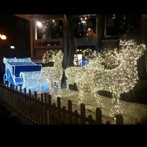Outdoor Decoration Running Strip 3d Led Large Christmas Reindeer Sled Cart Motif Lights