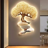 Lampe Murale Décorative en Porcelaine Cristalline avec Impression UV, Peinture Colorée, Arbre de Richesse à LED Dorées, Art Mural Moderne Personnalisé en Gros