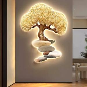 Lámpara Decorativa de Porcelana de Cristal con Luces LED de Lámina Dorada Moderna Personalizada al por Mayor, Árbol de la Fortuna con Pintura a Color e Impresión UV, Arte de Pared - Product Image 2