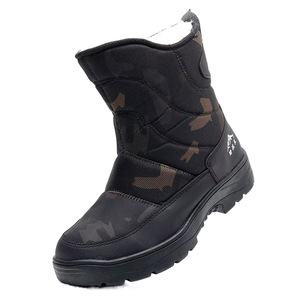 Winter <b>Men's</b> Snow <b>Boots</b> Black Zipper Mid-Heel Outdoor Hiking <b>Work</b> Wear Resistant Solid Color - Product Image 3