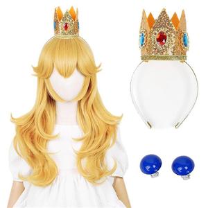Perruque de cosplay jaune à <span class=keywords><strong>cheveux</strong></span> longs relevés <span class=keywords><strong>avec</strong></span> couronne, fabriquée à la machine, peut être permanentée et teinte – Offre spéciale - Product Image 1