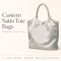 Sacs fourre-tout en satin pour femmes avec poignées en corde tressée, sac à main doublé en toile avec fermeture magnétique, logo personnalisé, vente en gros OEM