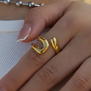 Женское кольцо из нержавеющей стали с геометрическим покрытием, 18 карат