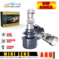 Lámpara Delantera LED A80 94W 9400LM de Venta Caliente, IP68 H4 H7 H11 9005 9006 con Controlador Externo y Mini Lente LED para Accesorios de Coche y Motocicleta