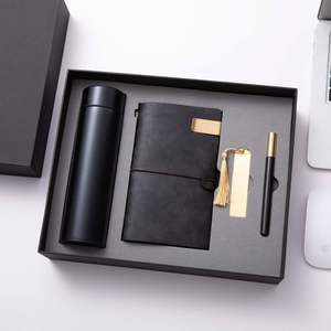 High Quality logo Print Beauty <b>Vintage</b> Leather <b>Notebook</b> with Vacuum Cup Pen and Bookmark for Luxury Promotion Business Gift Set - Product Image 1