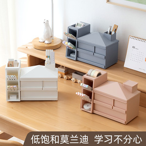 Shidai Liangpin Little House Pen Holder Plastic Square Creative Storage Box With Drawers For Office Desk Organization - Product Image 5