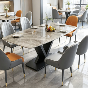 Ensemble de table à manger rectangulaire moderne en marbre avec 6 chaises en cuir PU, design minimaliste, meubles pour la maison - Product Image 6
