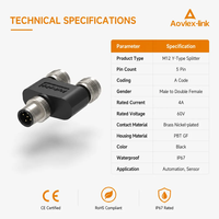 Adaptateur M12 en Y personnalisé, connecteur Y à 5 broches mâle vers double femelle, joint fileté autobloquant, adaptateur M12 en Y à trois voies