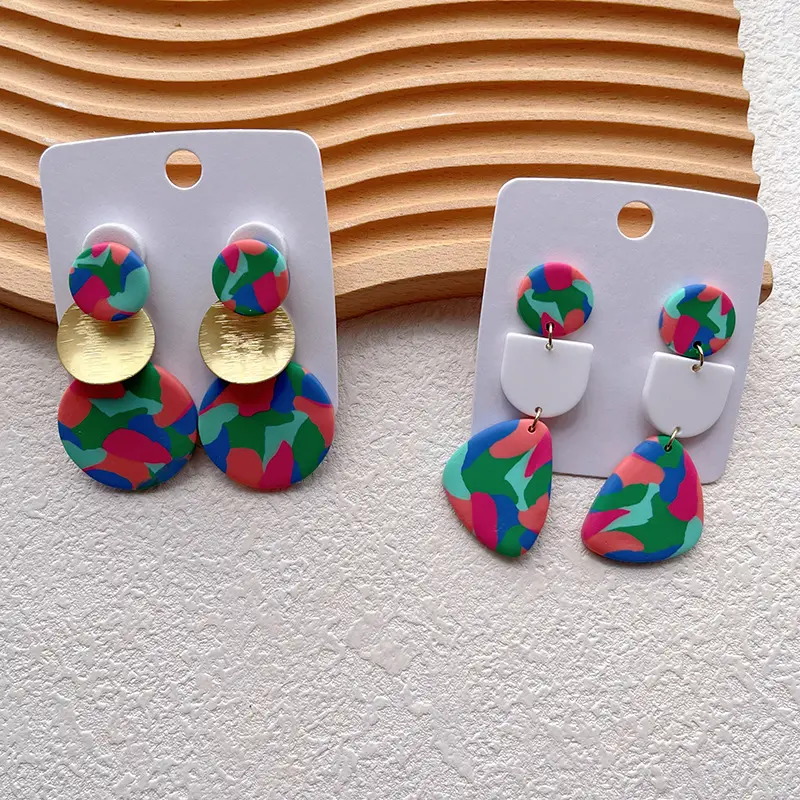 Gran oferta, pintura en aerosol colorida de primavera, personalidad Simple y pendientes geométricos irregulares de arcilla polimérica acrílica para mujer