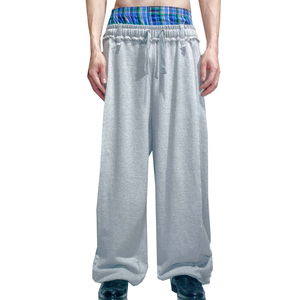 Pantalon de survêtement gris décontracté en coton mi-lourd pour homme, coupe ample, taille élastique, avec poches latérales, idéal pour le printemps - Vente en gros - Product Image 1